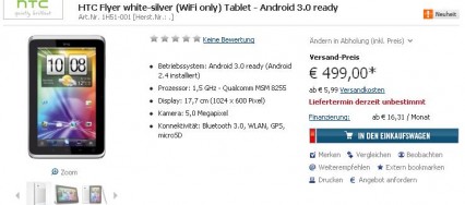 HTC Flyer à 499€ en précommande