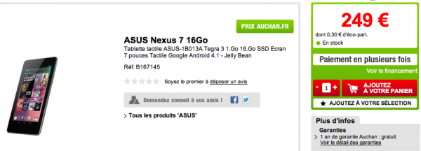 nexus7-auchan Nexus 7 disponible chez Auchan