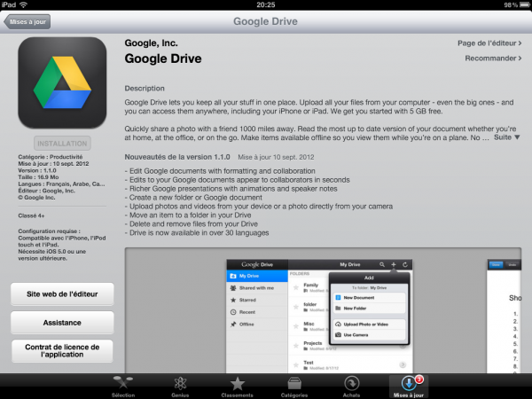 Google Drive - MAJ - iPad
