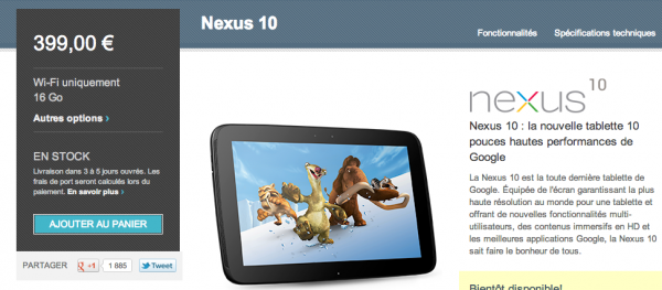 Tablette Nexus 10 disponible