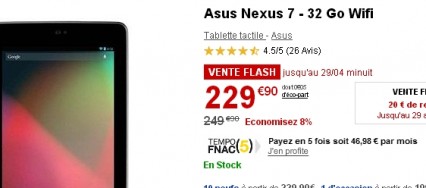 Vente Flash : la Nexus 7 Wifi 32Go à 229€ (-20€)