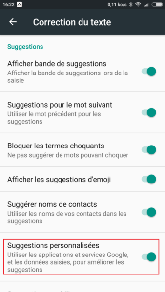 Supprimer ou désactiver les suggestions du clavier Android