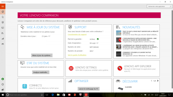 Lenovo Companion permet de maintenir le Yoga 510 à jour.