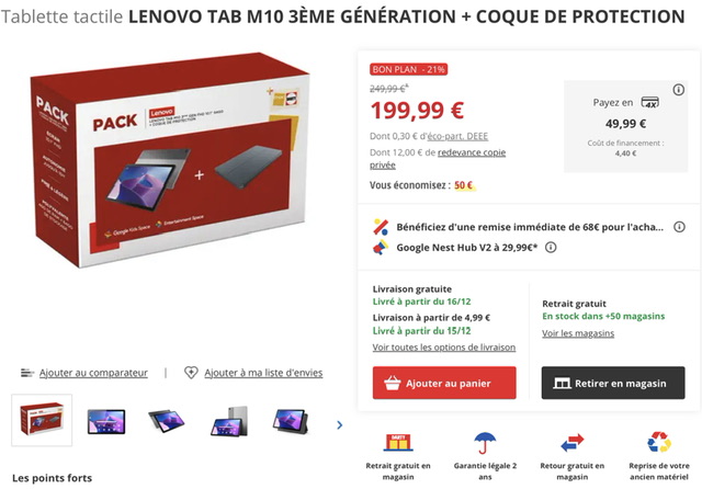 Bon plan tablette Lenovo chez Darty