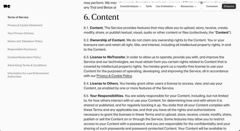 Wetransfert interface