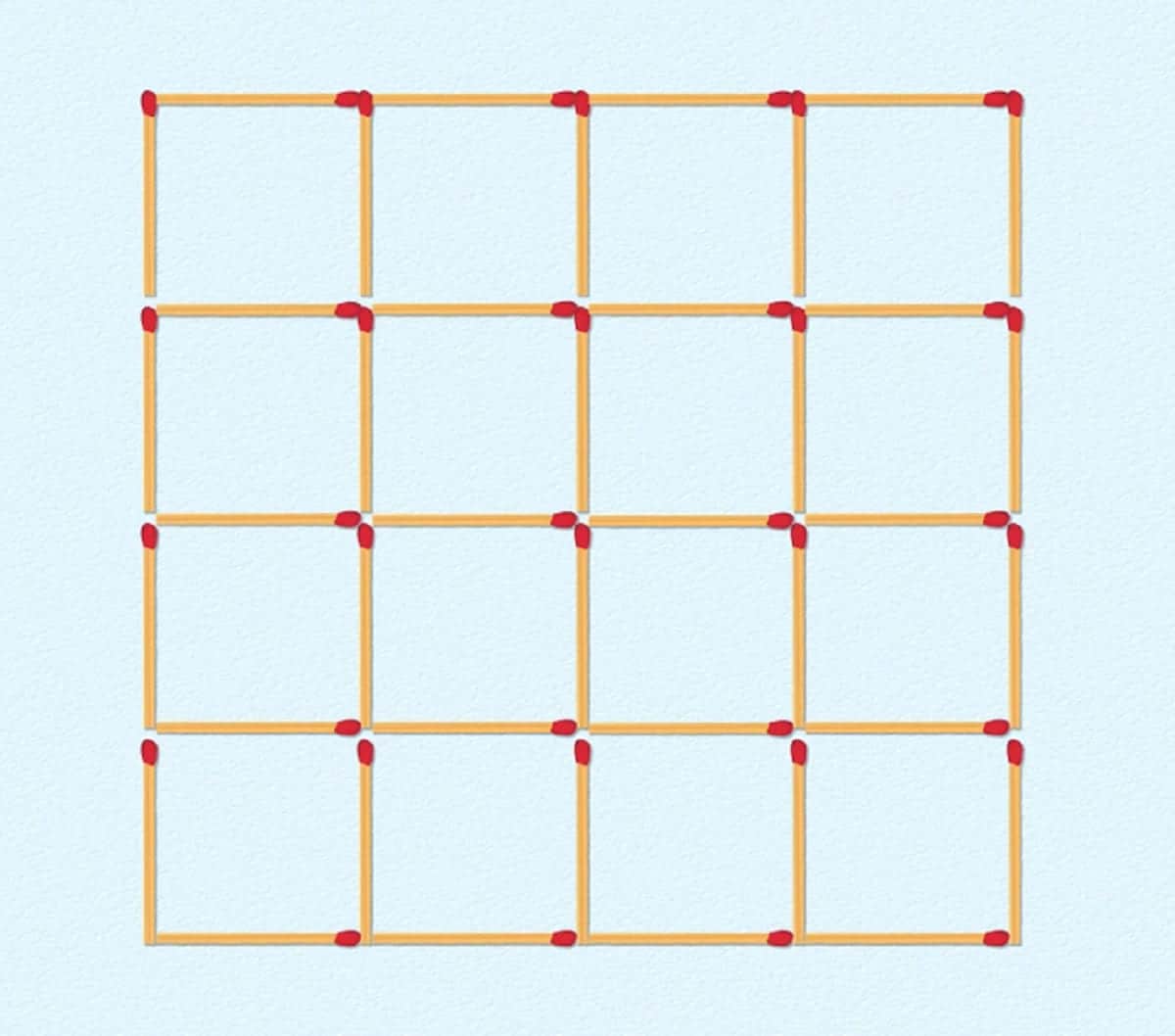 Énigme des allumettes : éliminez tous les carrés de la figure en ne retirant que neuf allumettes Énigme des allumettes le plus compliqué